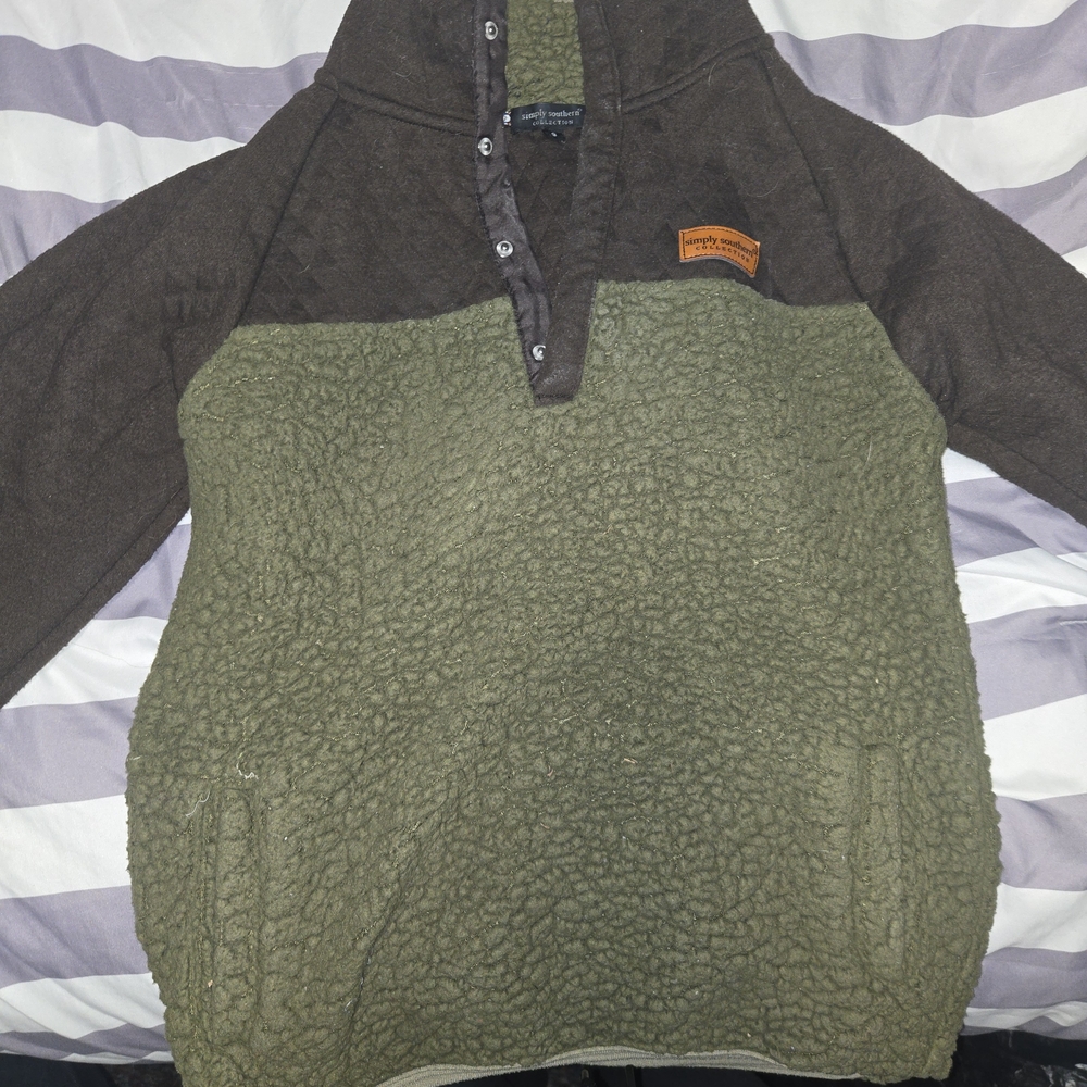 Simply Southern Olive Green and Brown Sherpa Pullover